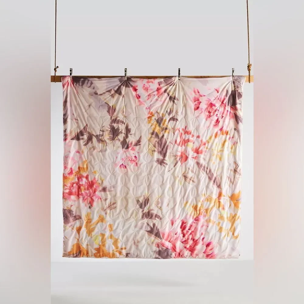 Anthropologie Velvet Shannon Floral Quilt Pink Neutral Queen NWT